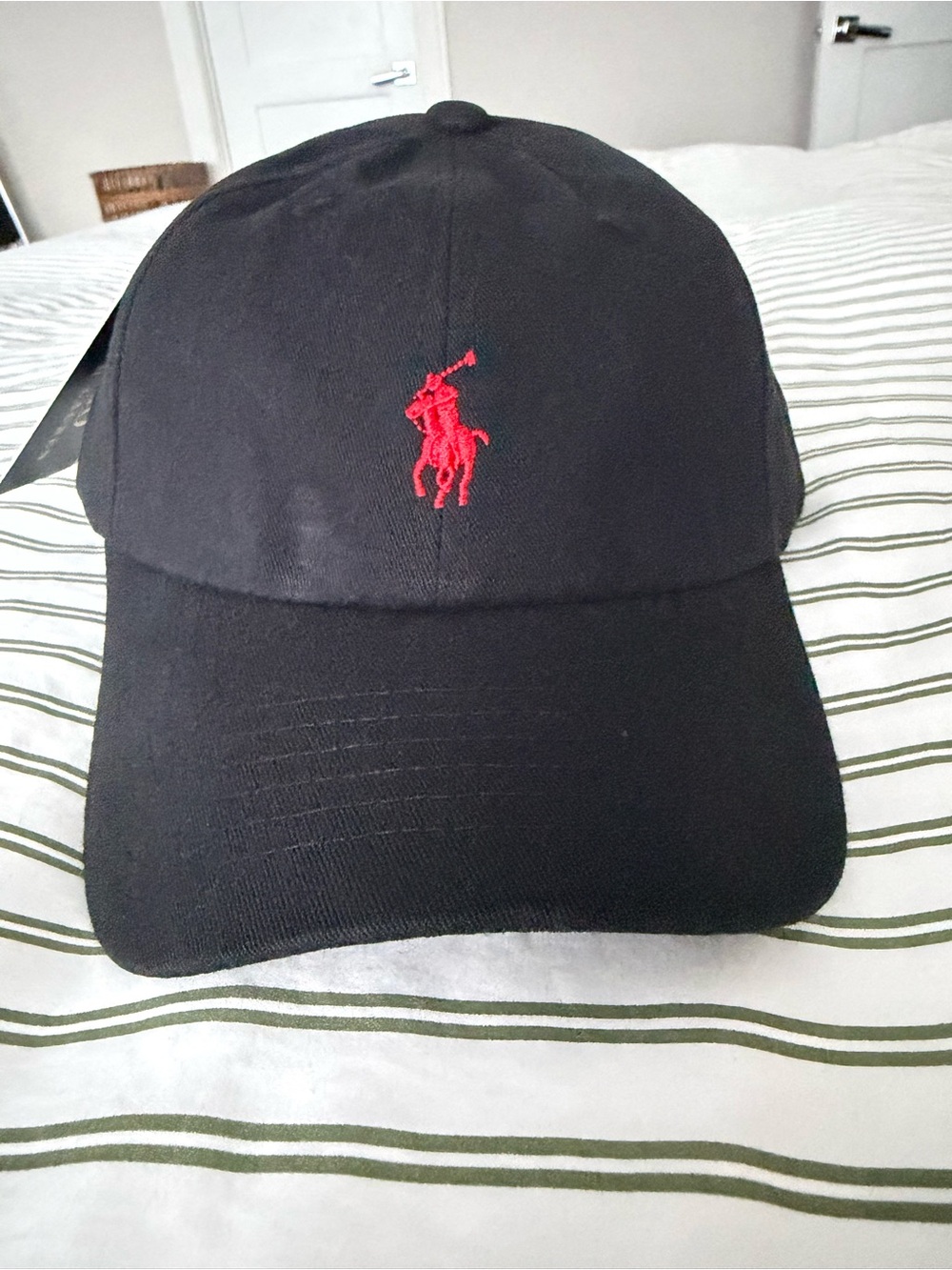 olo Ralph Lauren Black Baseball Cap Red Pony Logo NWT